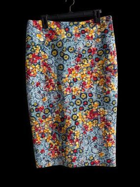 LuLaRoe Floral Paisley Pencil Skirt in Light Blue, Yellow, Red